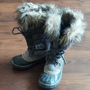 Sorel Joan Of Arctic, Black Faux Fur Winter Boots